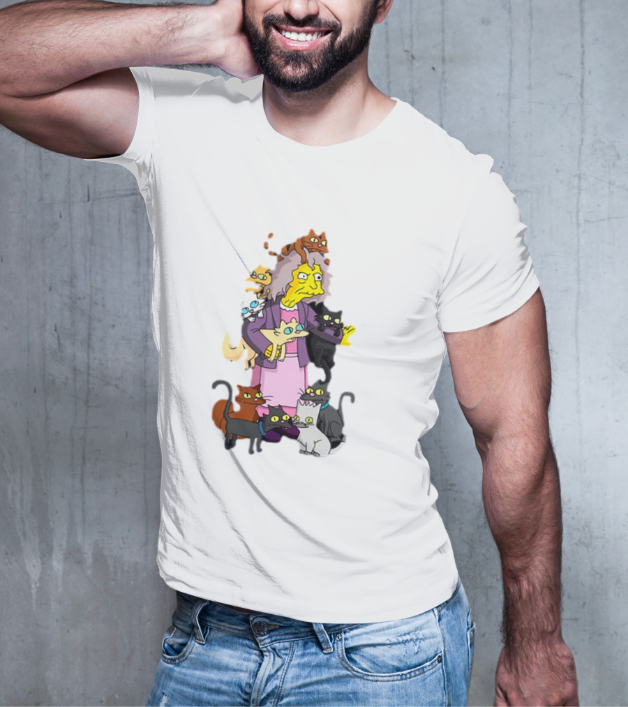 The Simpsons Crazy Cat Lady Surrounded By Mischievous Cats T-Shirt