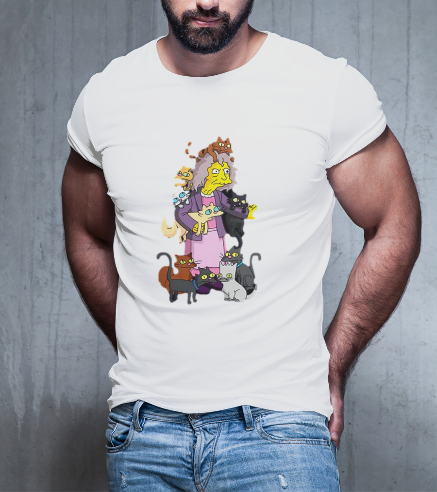 The Simpsons Crazy Cat Lady Surrounded By Mischievous Cats T-Shirt