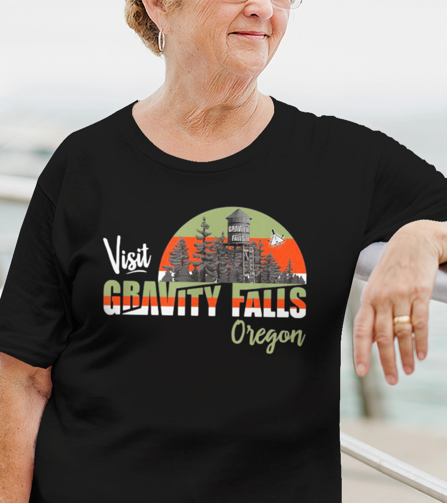 Visit Gravity Falls Oregon Trees And Lookout Tower Scene T-Shirt