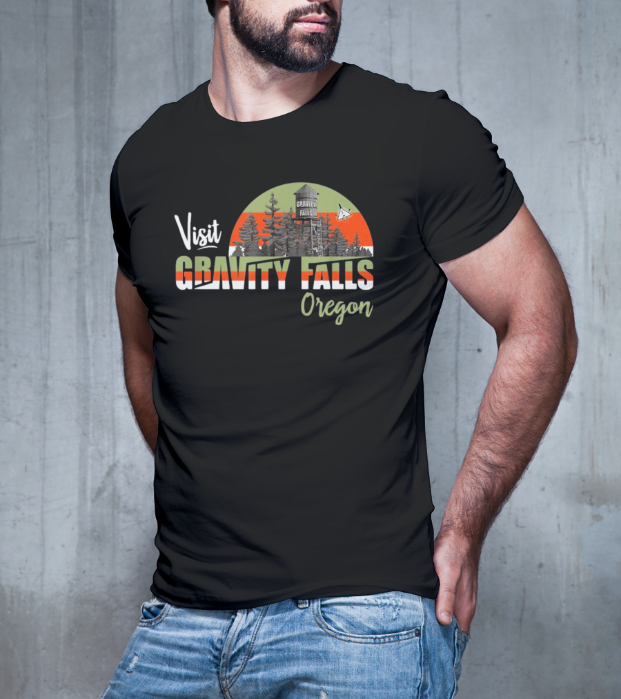Visit Gravity Falls Oregon Trees And Lookout Tower Scene T-Shirt