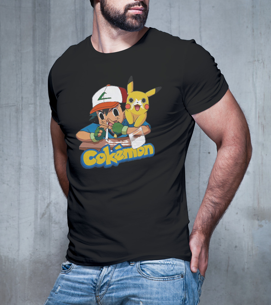 Cokemon Parody Pikachu Ash Ketchum Anime Humor T-Shirt