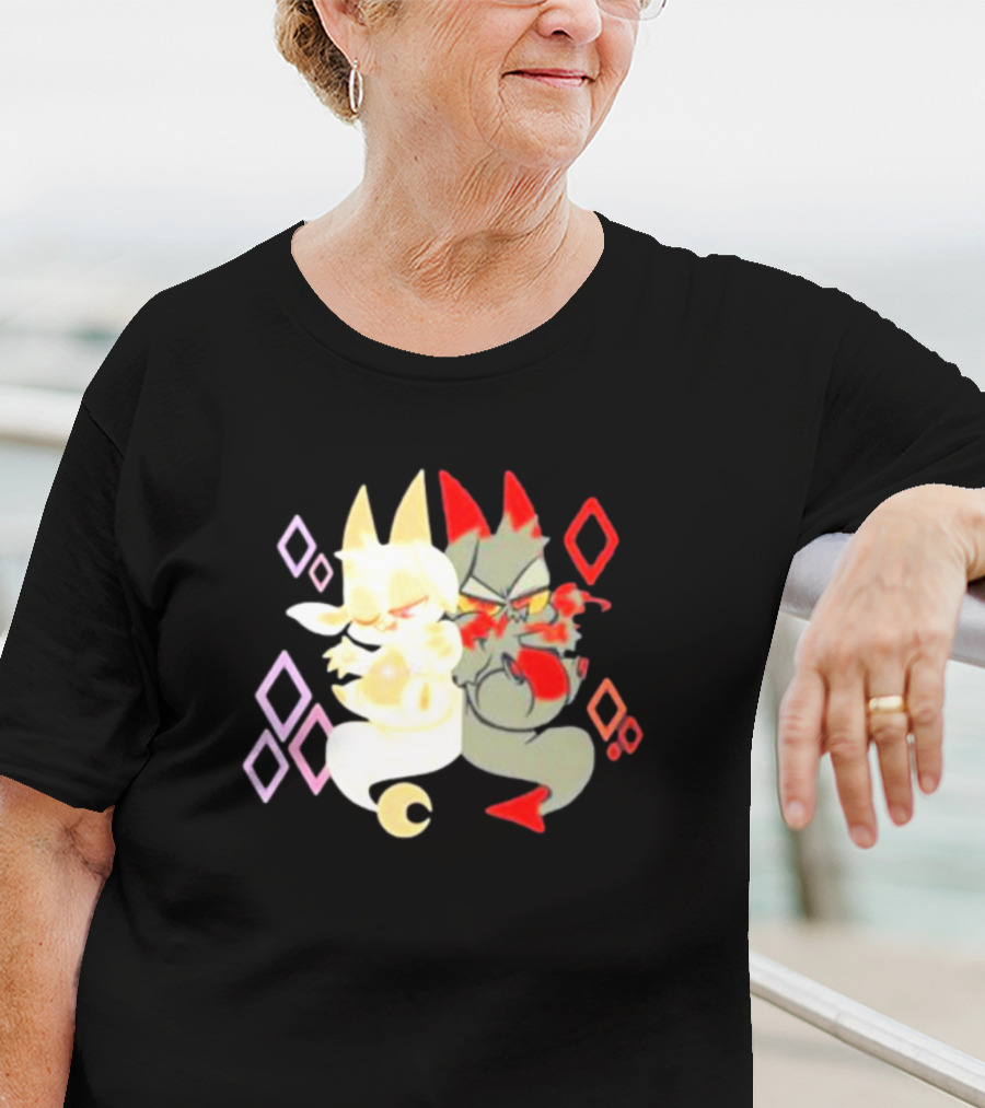 Buzzfeed Chikn Nuggit Devil And Angel Characters With Colorful Diamond T-Shirt