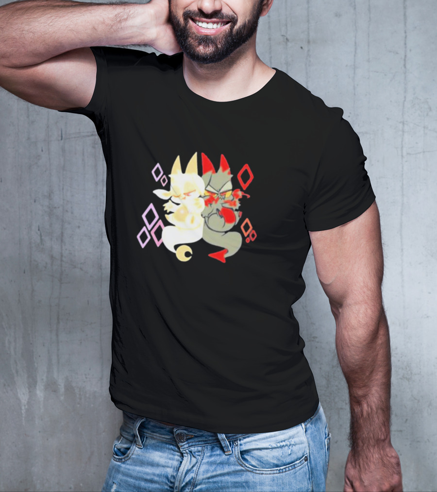 Buzzfeed Chikn Nuggit Devil And Angel Characters With Colorful Diamond T-Shirt