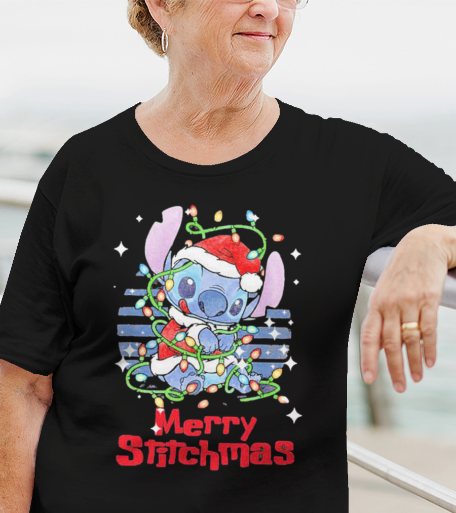 Merry Stitchmas Stitch Santa Claus Holiday Lights T-Shirt