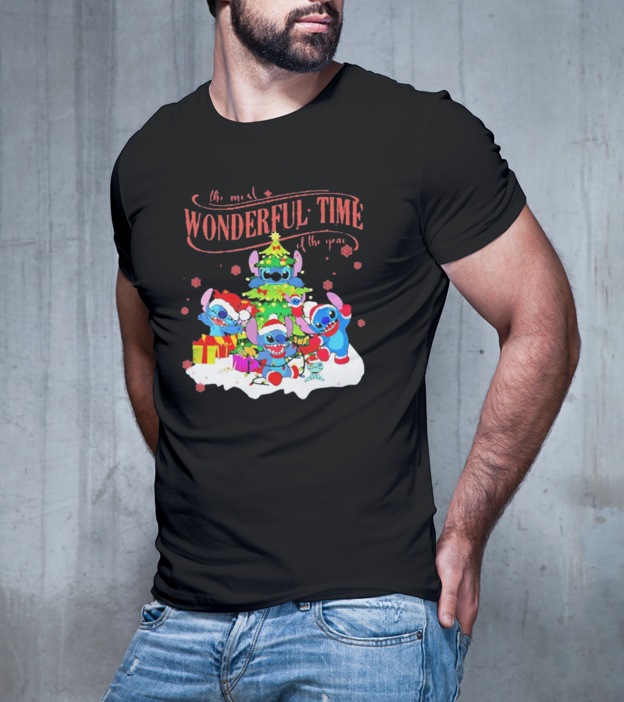 Stitch Santa Claus Wonderful Time Christmas Tree T-Shirt