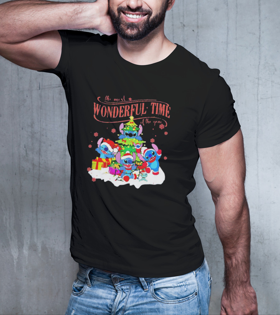 Stitch Santa Claus Wonderful Time Christmas Tree T-Shirt