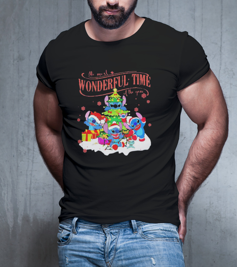 Stitch Santa Claus Wonderful Time Christmas Tree T-Shirt