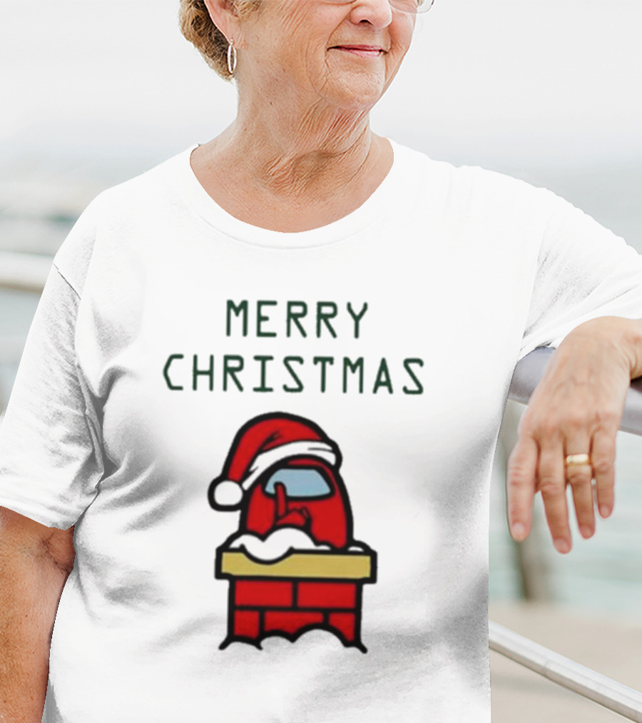 Merry Christmas Santa Red Among Us Character In Chimney T-Shirt