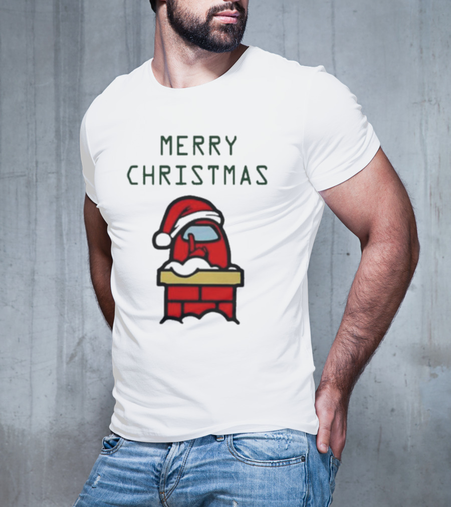 Merry Christmas Santa Red Among Us Character In Chimney T-Shirt