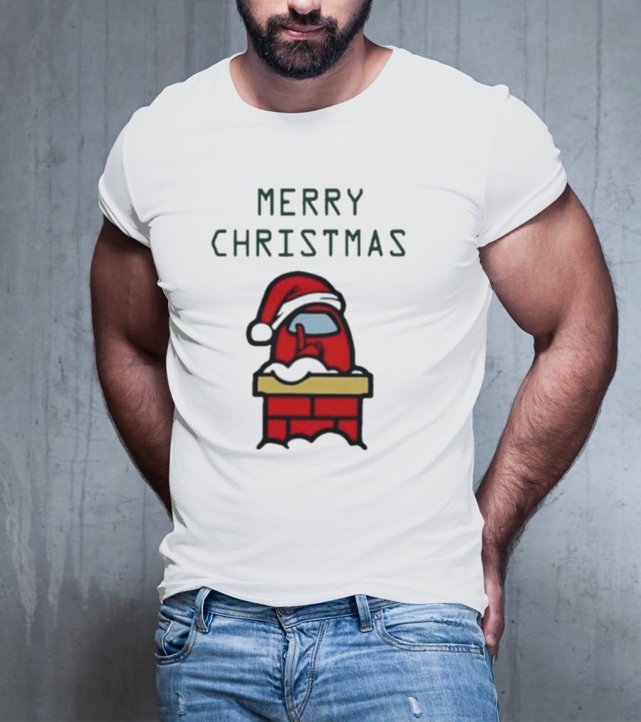 Merry Christmas Santa Red Among Us Character In Chimney T-Shirt