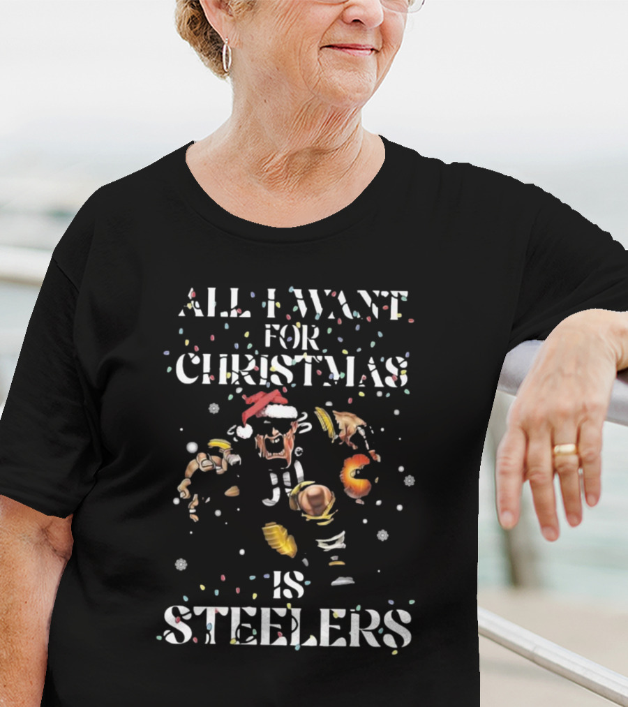 All I Want For Christmas Is Steelers Festive Football Fan Santa Motif T-Shirt