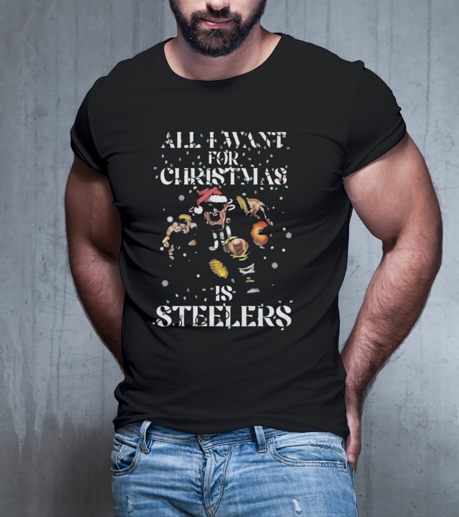 All I Want For Christmas Is Steelers Festive Football Fan Santa Motif T-Shirt
