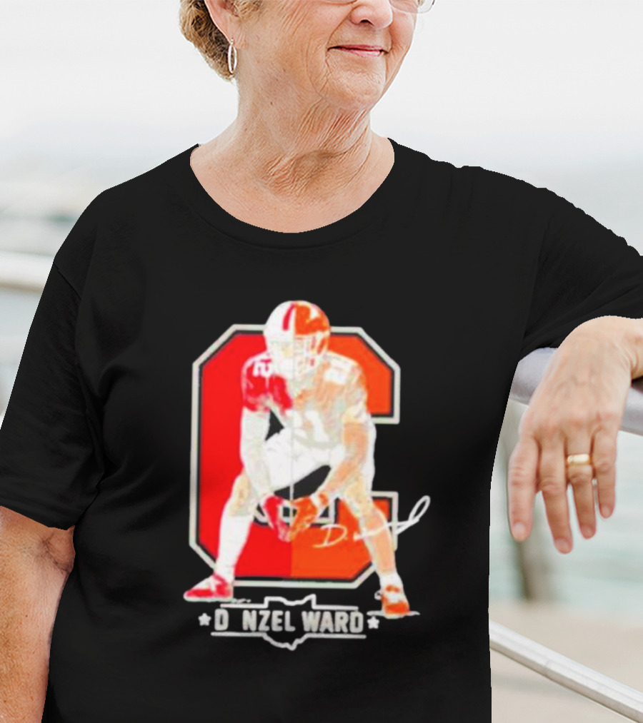 Denzel Ward Ohio Football Columbus To Cleveland Signature Orange C T-Shirt