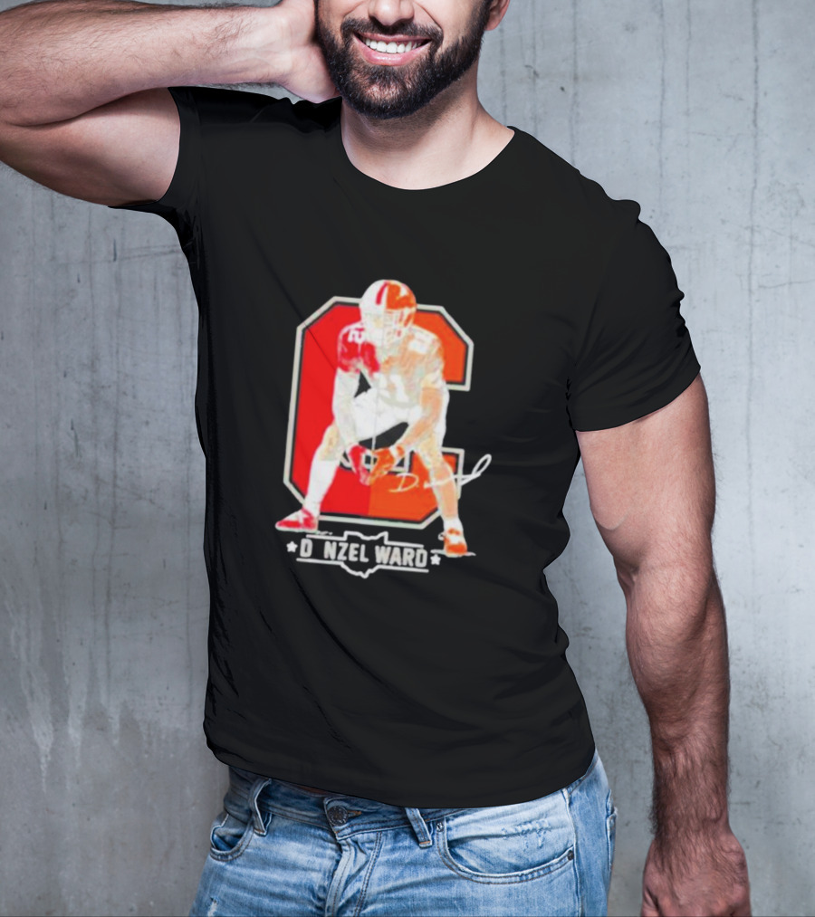 Denzel Ward Ohio Football Columbus To Cleveland Signature Orange C T-Shirt