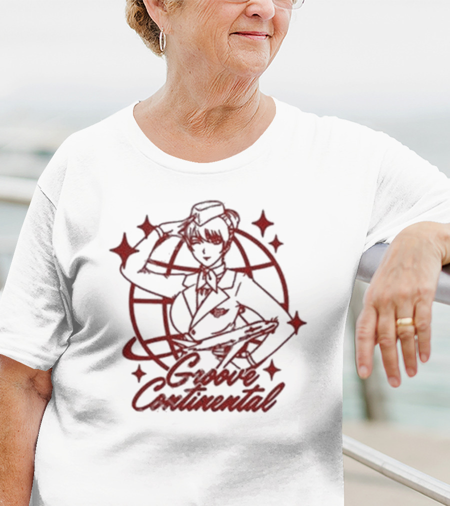 Groove Continental Flight Icon With Stewardess And Global Motif T-Shirt