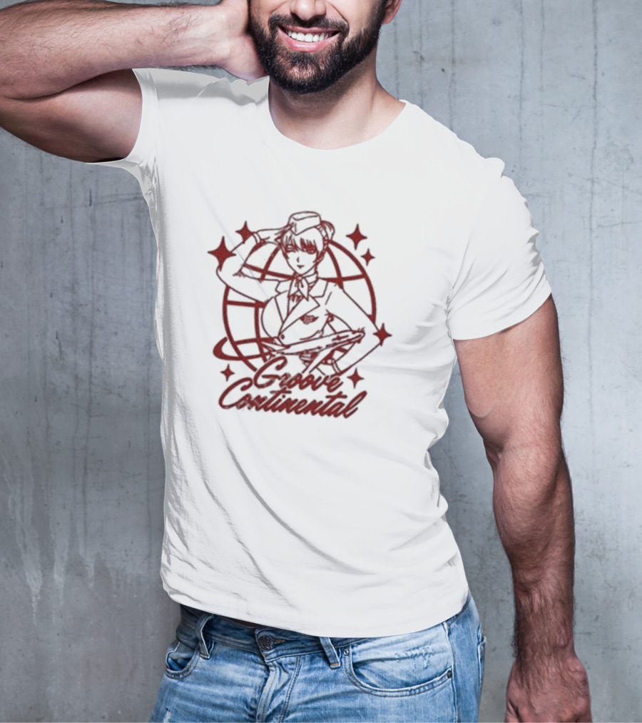 Groove Continental Flight Icon With Stewardess And Global Motif T-Shirt