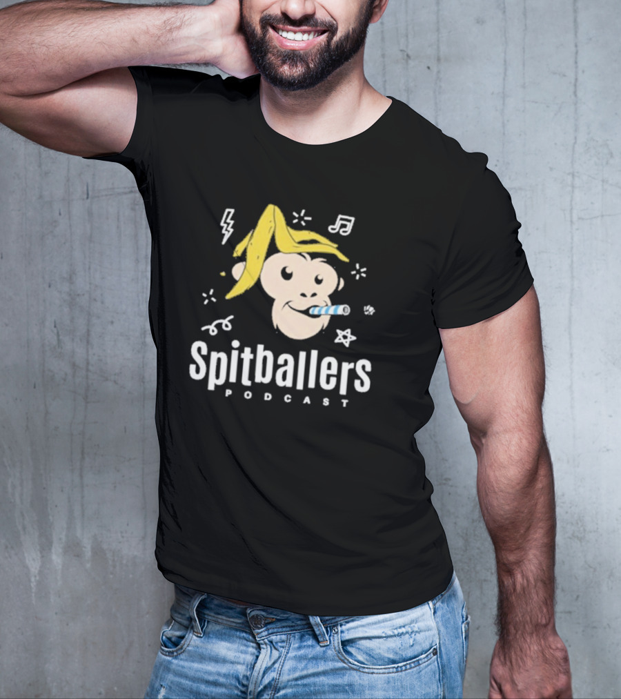 Spitballers Podcast Monkey With Party Accessories And Musical Notes T-Shirt