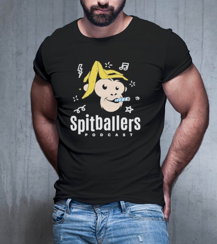 Spitballers Podcast Monkey With Party Accessories And Musical Notes T-Shirt
