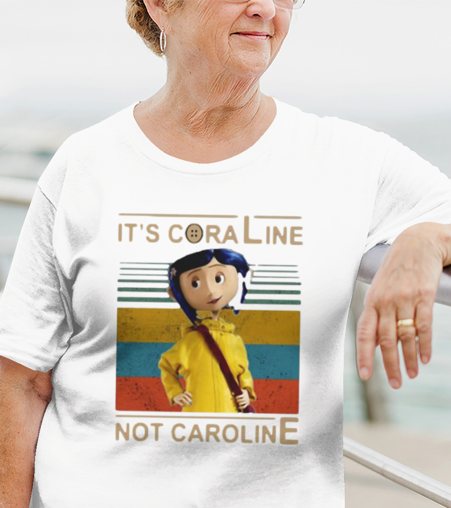 It's Coraline Not Caroline Vintage Button Eyes Yellow Raincoat T-Shirt