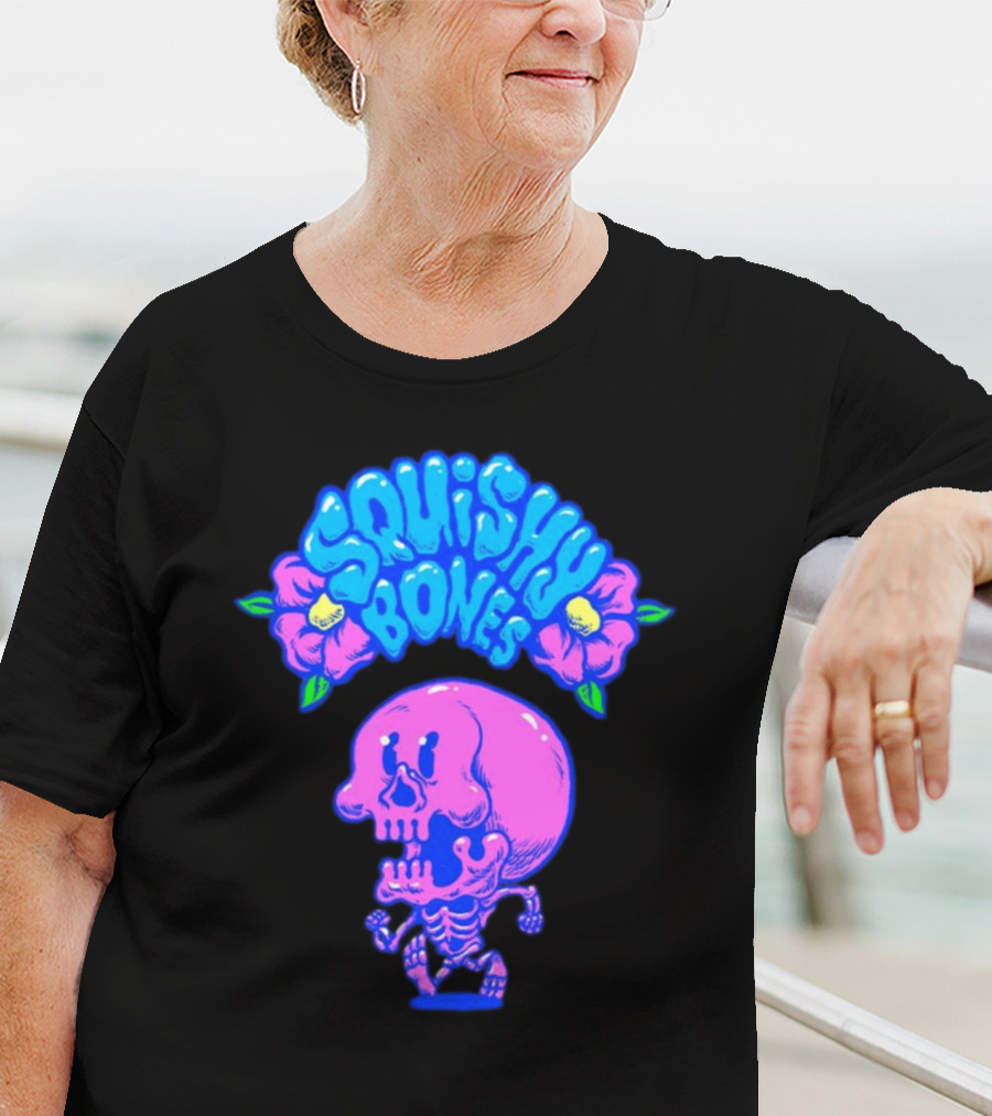 Danny Gonzalez Squishy Bones Vibrant Skull And Flowers Navy T-Shirt