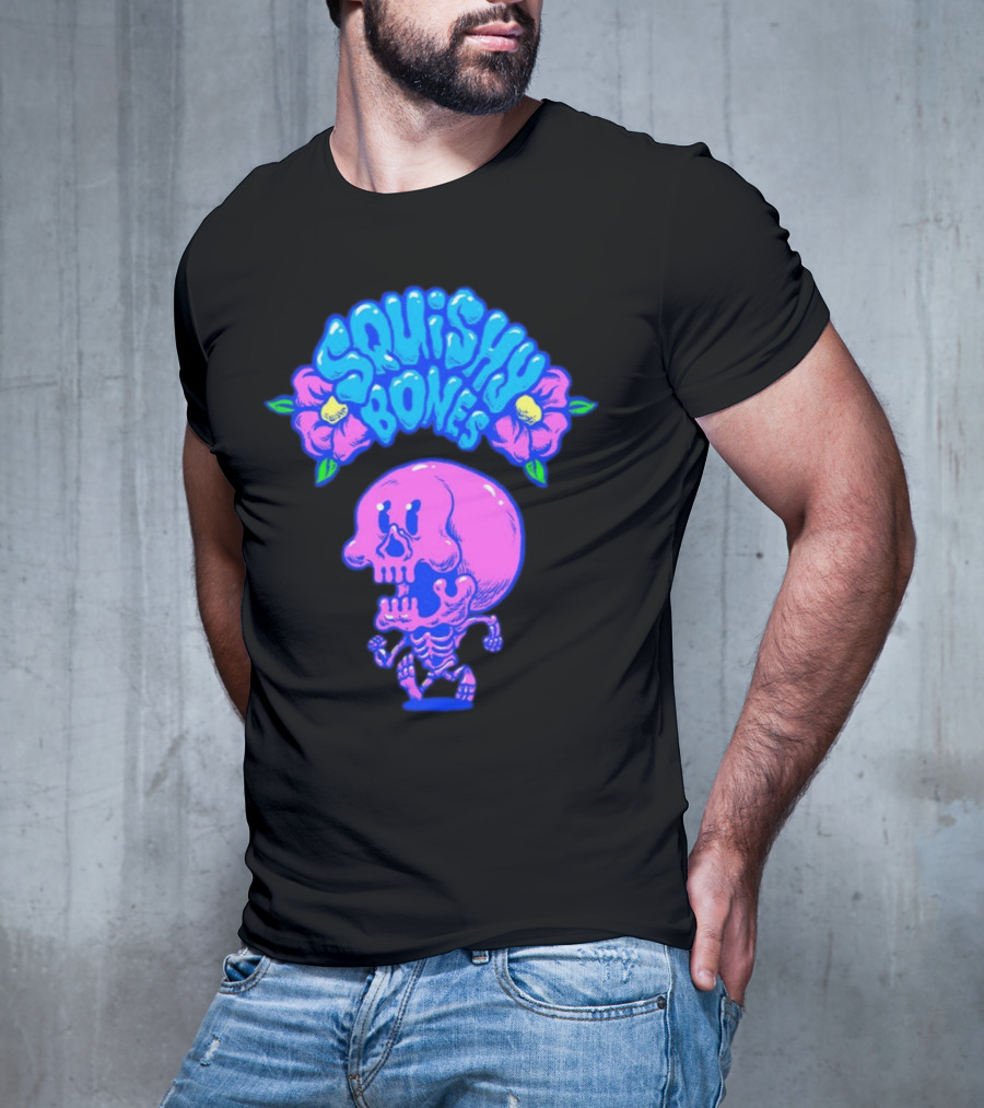 Danny Gonzalez Squishy Bones Vibrant Skull And Flowers Navy T-Shirt