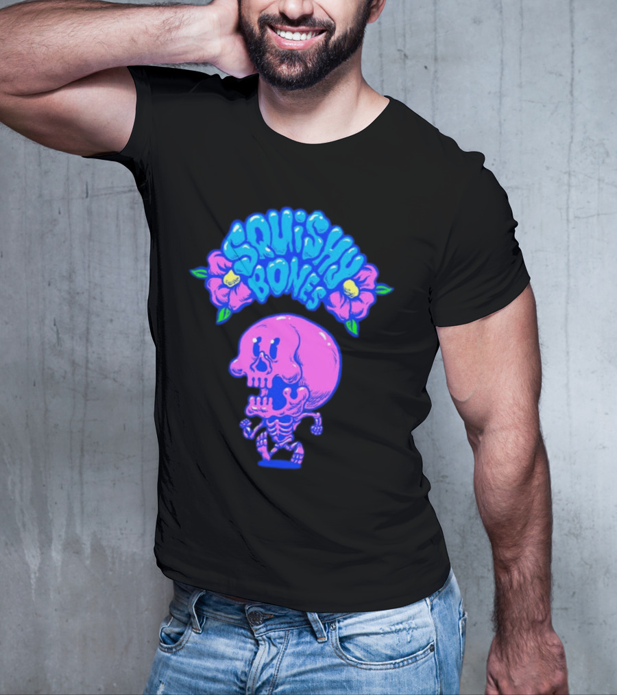 Danny Gonzalez Squishy Bones Vibrant Skull And Flowers Navy T-Shirt