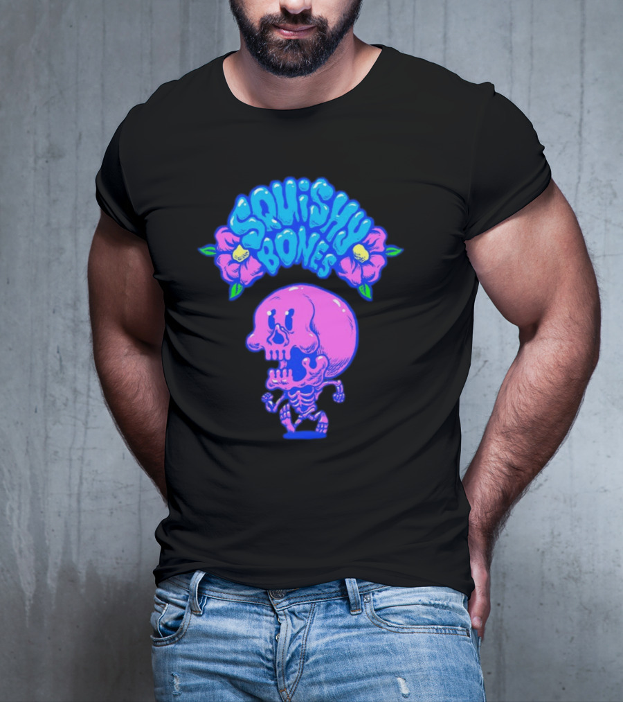 Danny Gonzalez Squishy Bones Vibrant Skull And Flowers Navy T-Shirt