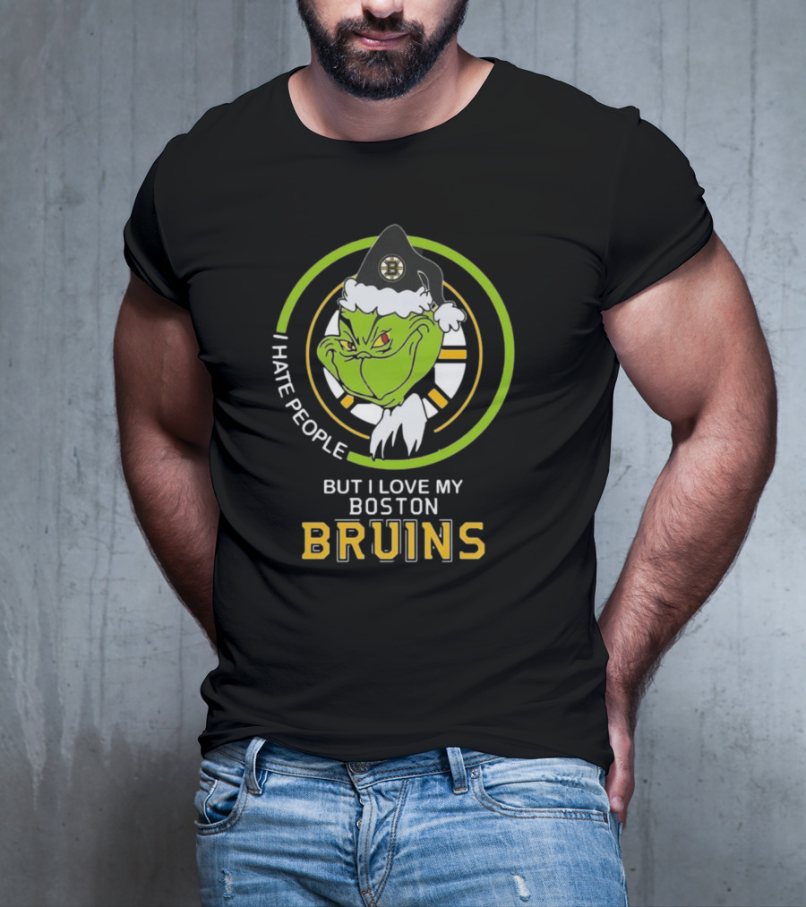 Grinch I Hate People But I Love My Boston Bruins NHL Team Spirit T-Shirt