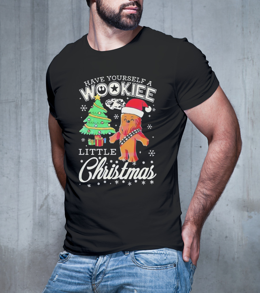 Have Yourself A Wookiee Little Christmas Tree Chewbacca Santa Hat Millennium Falcon Snowflakes T-Shirt