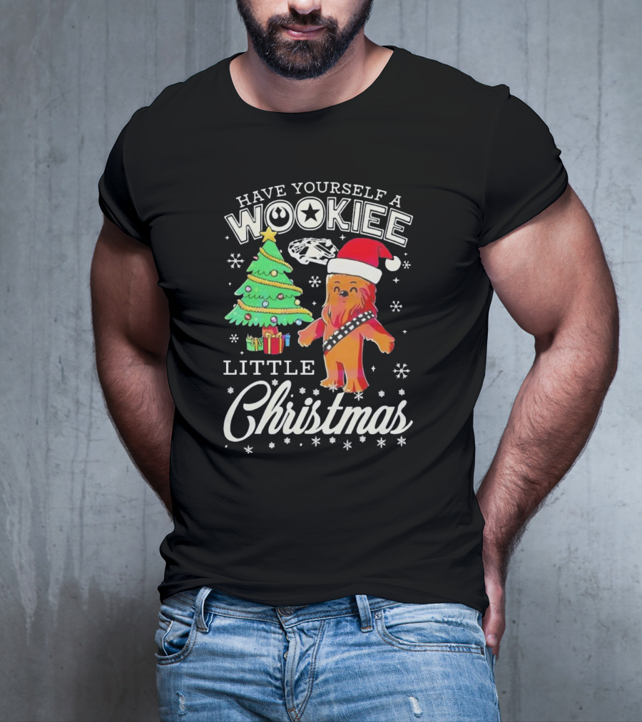 Have Yourself A Wookiee Little Christmas Tree Chewbacca Santa Hat Millennium Falcon Snowflakes T-Shirt