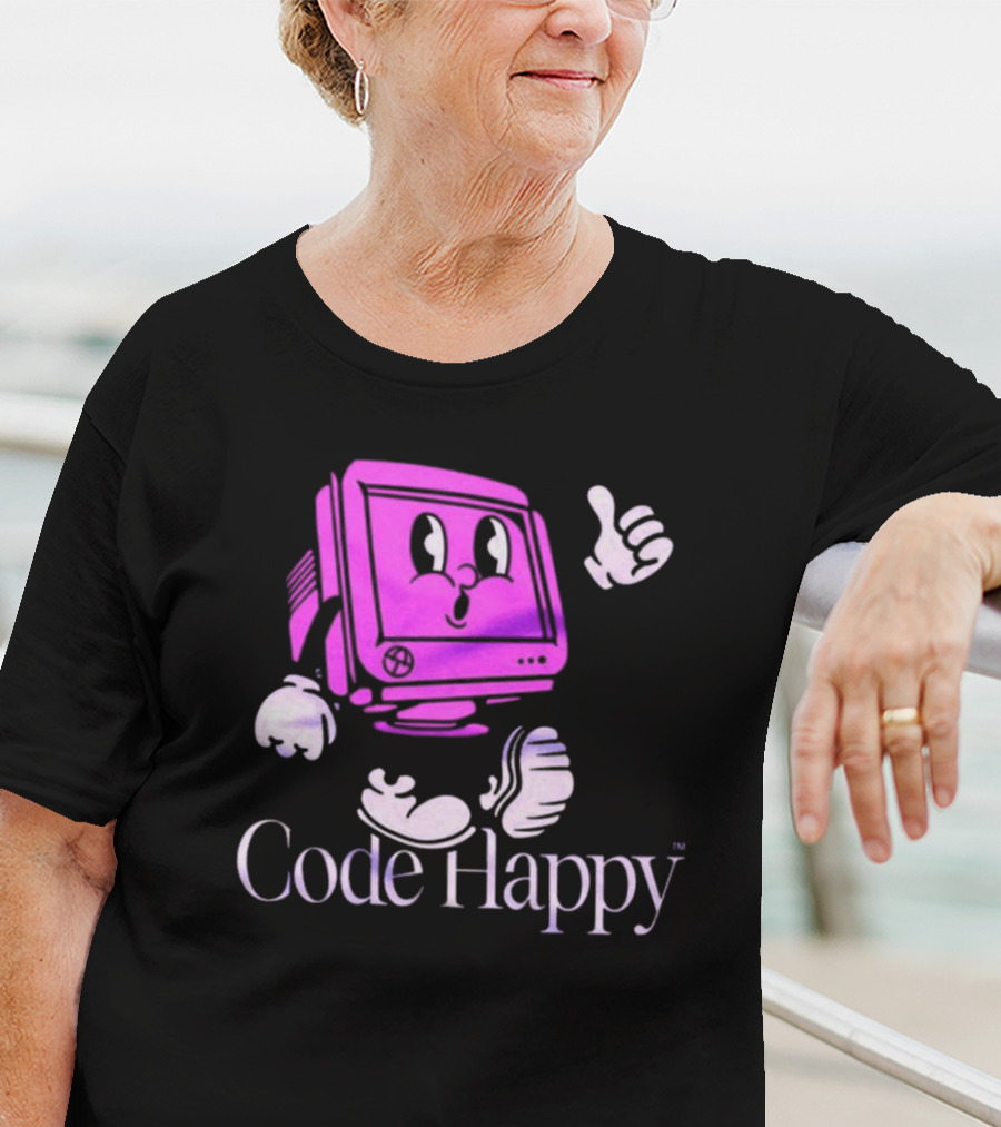 Jason Warner Poolside Code Happy Retro Computer Character T-Shirt