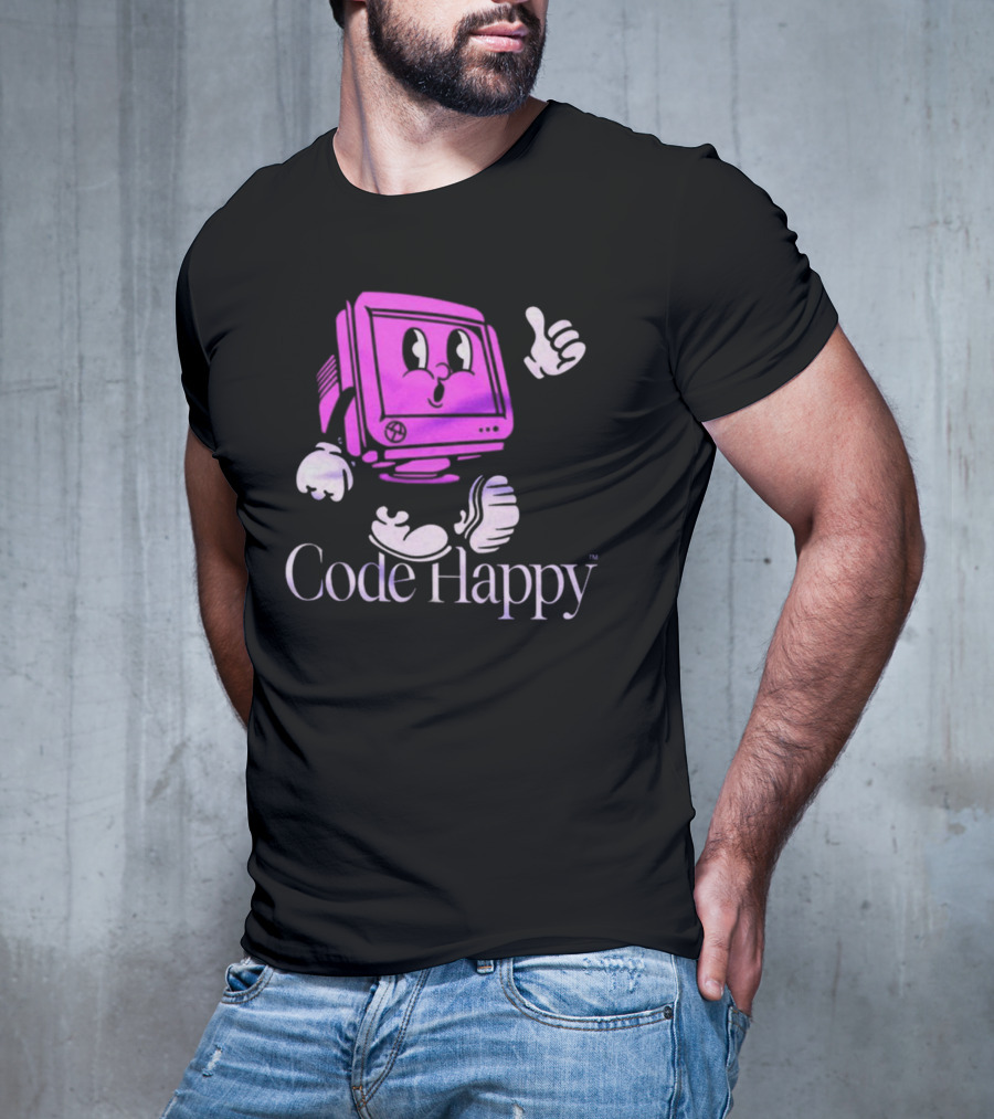 Jason Warner Poolside Code Happy Retro Computer Character T-Shirt