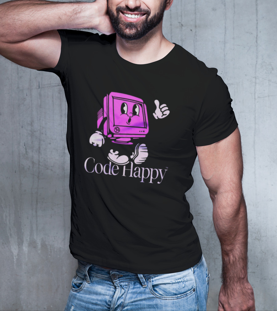 Jason Warner Poolside Code Happy Retro Computer Character T-Shirt