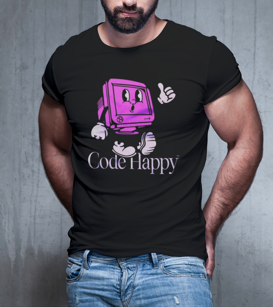 Jason Warner Poolside Code Happy Retro Computer Character T-Shirt
