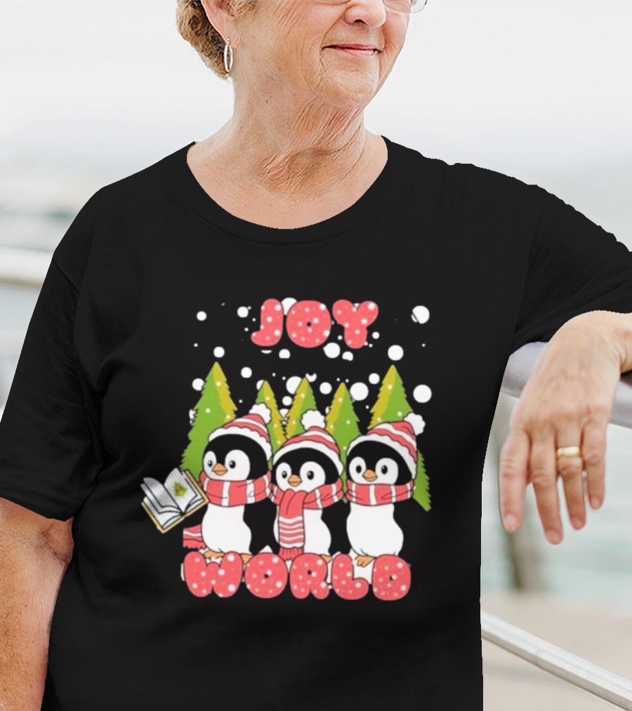 Joy World Penguins Singing With Trees And Snowflakes T-Shirt