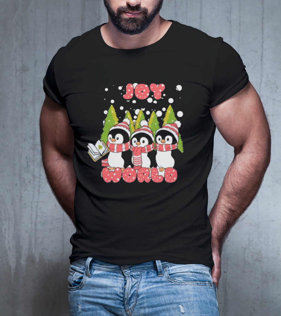 Joy World Penguins Singing With Trees And Snowflakes T-Shirt