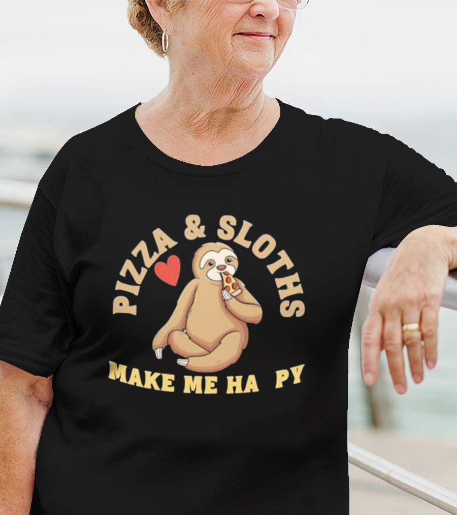 Pizza And Sloths Make Me Happy Heart Eating Slice T-Shirt