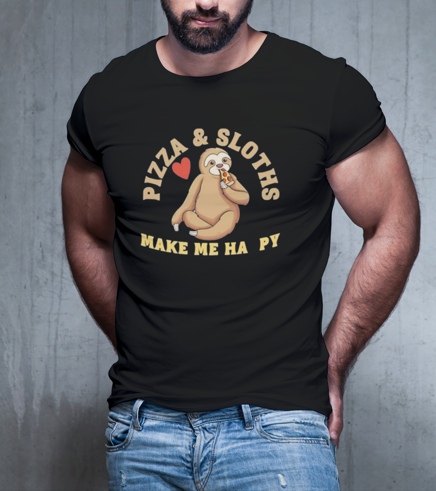 Pizza And Sloths Make Me Happy Heart Eating Slice T-Shirt