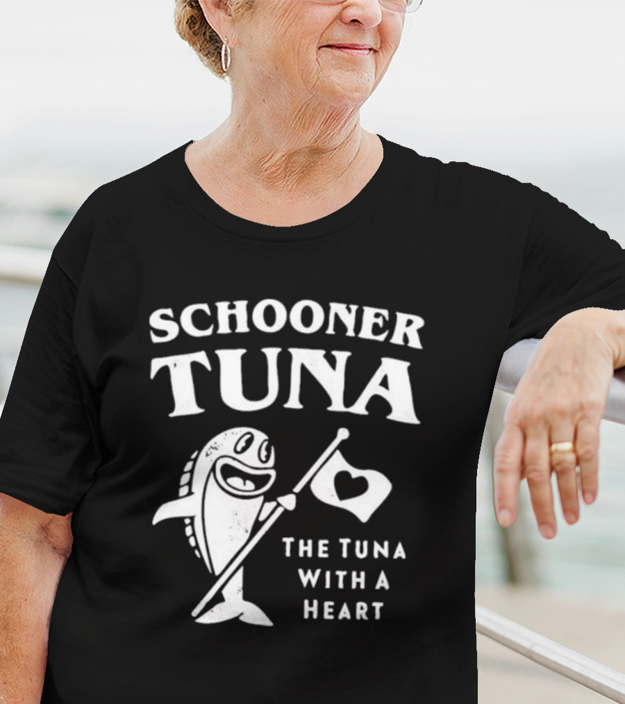 Schooner Tuna The Tuna With A Heart Cheerful Fish Holding Heart Flag T-Shirt