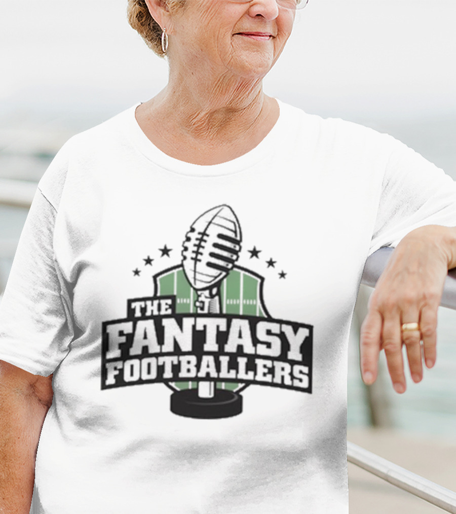 The Fantasy Footballers Podcast Microphone Logo In Green And Black With Stars T-Shirt