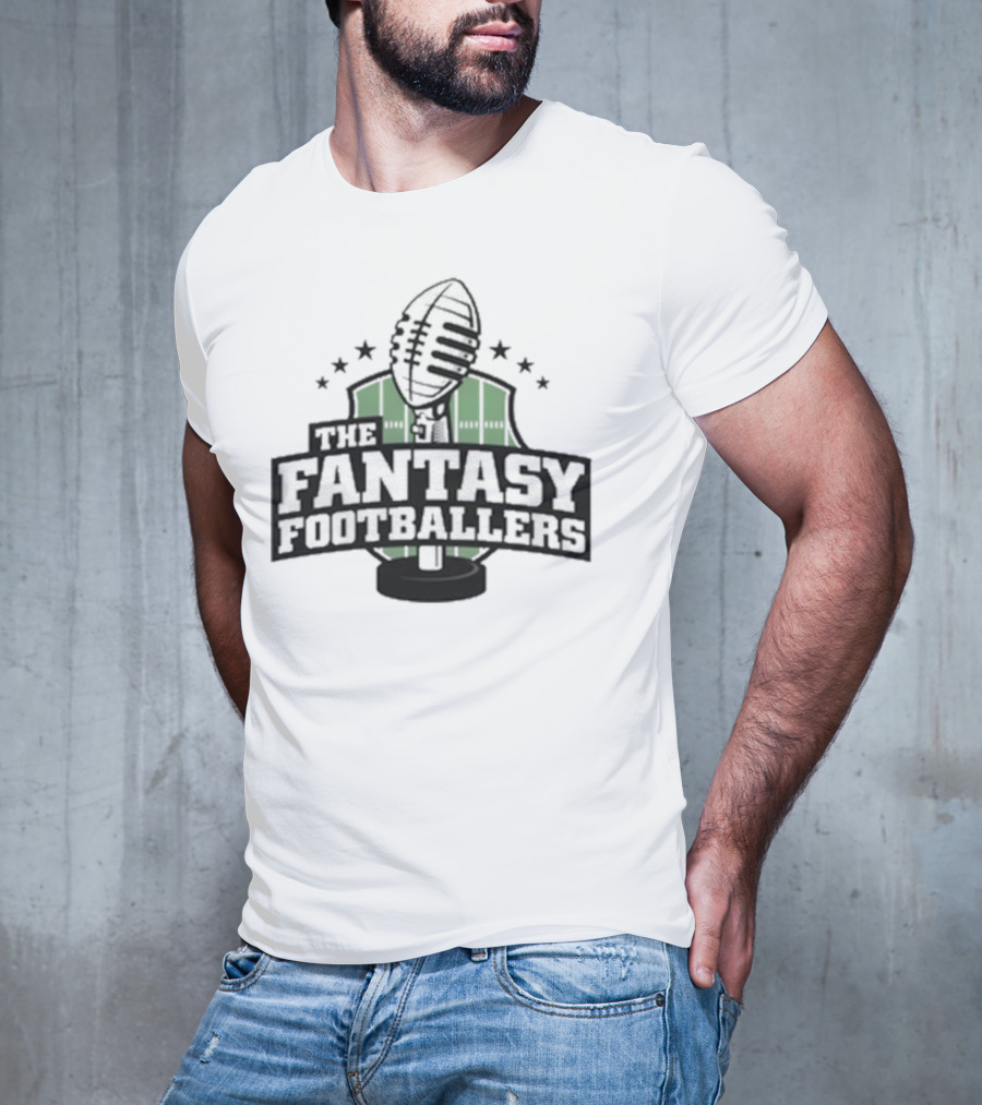 The Fantasy Footballers Podcast Microphone Logo In Green And Black With Stars T-Shirt