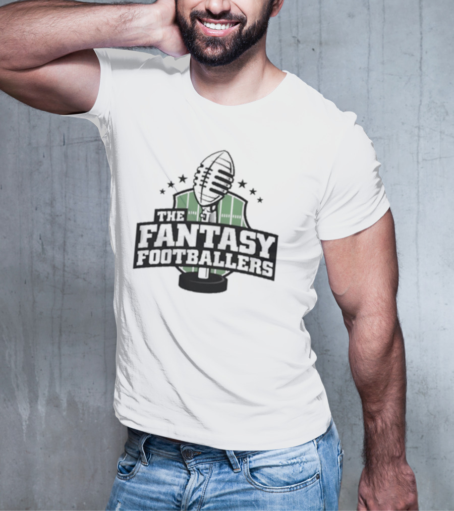 The Fantasy Footballers Podcast Microphone Logo In Green And Black With Stars T-Shirt
