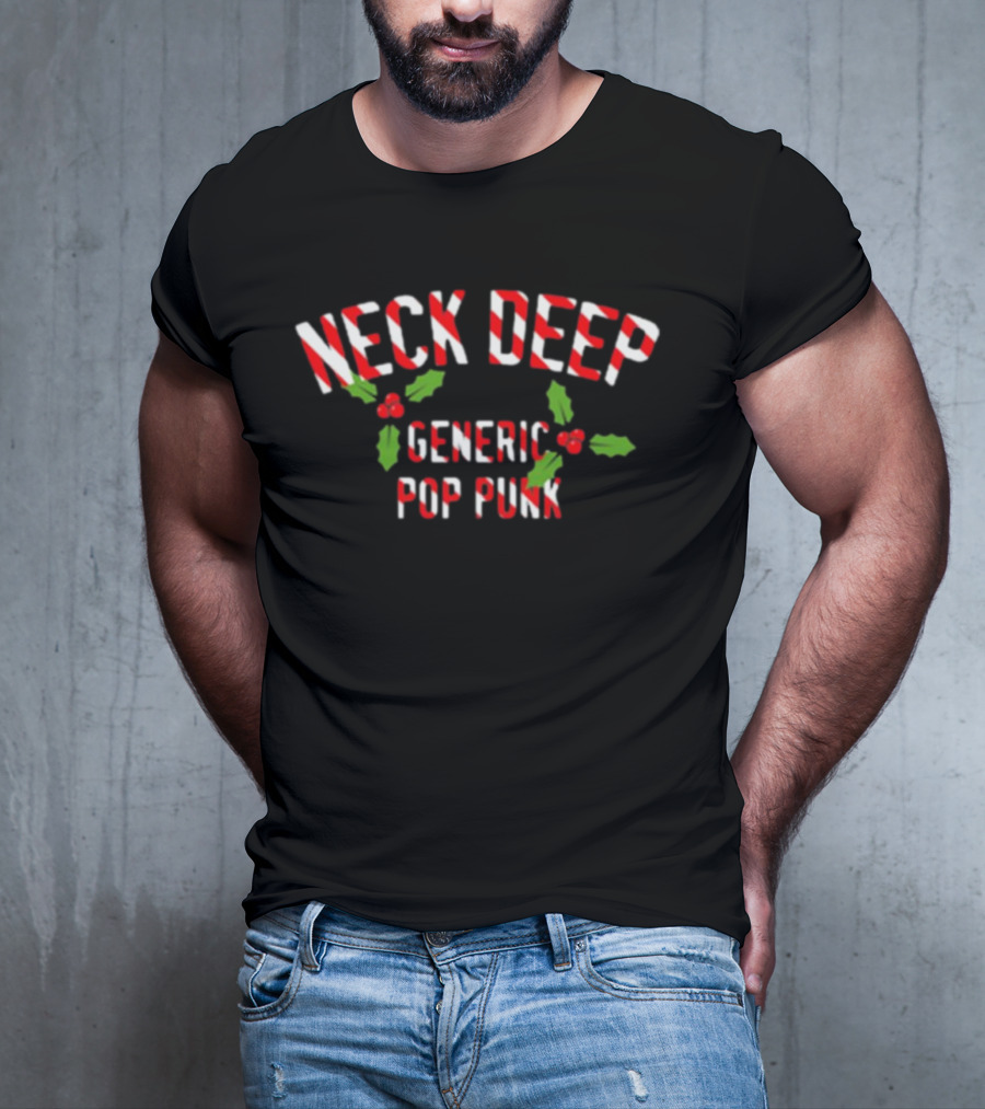 Neck Deep Candy Cane Text With Holly Generic Pop Punk T-Shirt