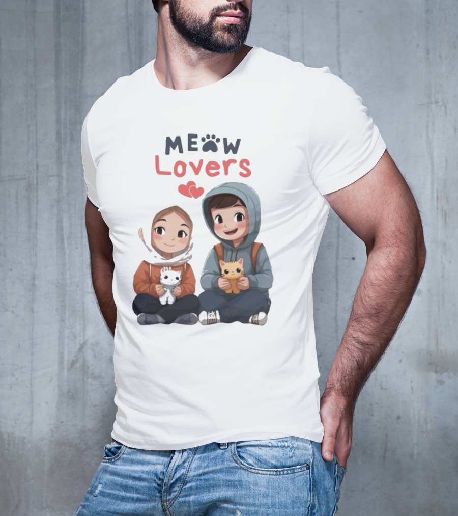 Meow Lovers Cute Boy And Girl With Kittens T-Shirt