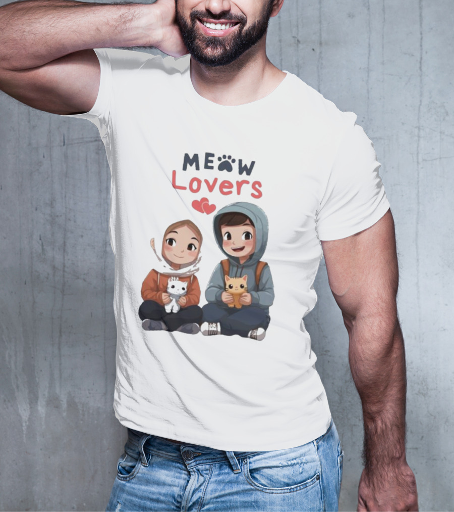 Meow Lovers Cute Boy And Girl With Kittens T-Shirt