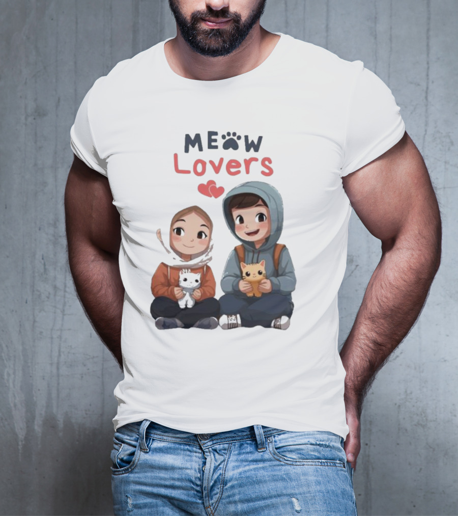 Meow Lovers Cute Boy And Girl With Kittens T-Shirt