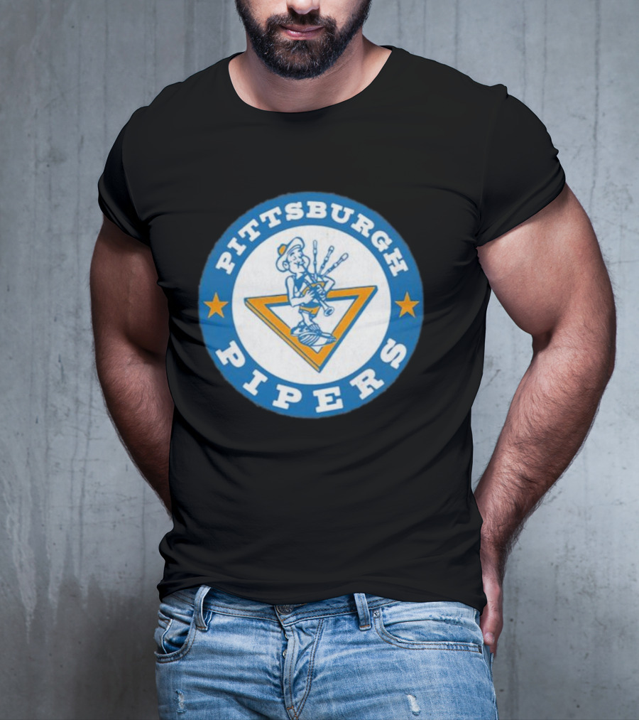 Pittsburgh Pipers Basketball Team Classic Logo With Bagpiper And Star Emblems T-Shirt