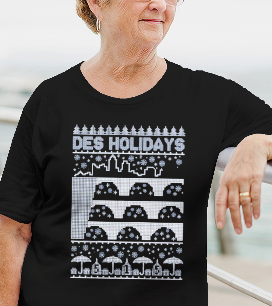 Des Holidays Ugly Christmas Sweater City Skyline Snowflakes Tree T-Shirt