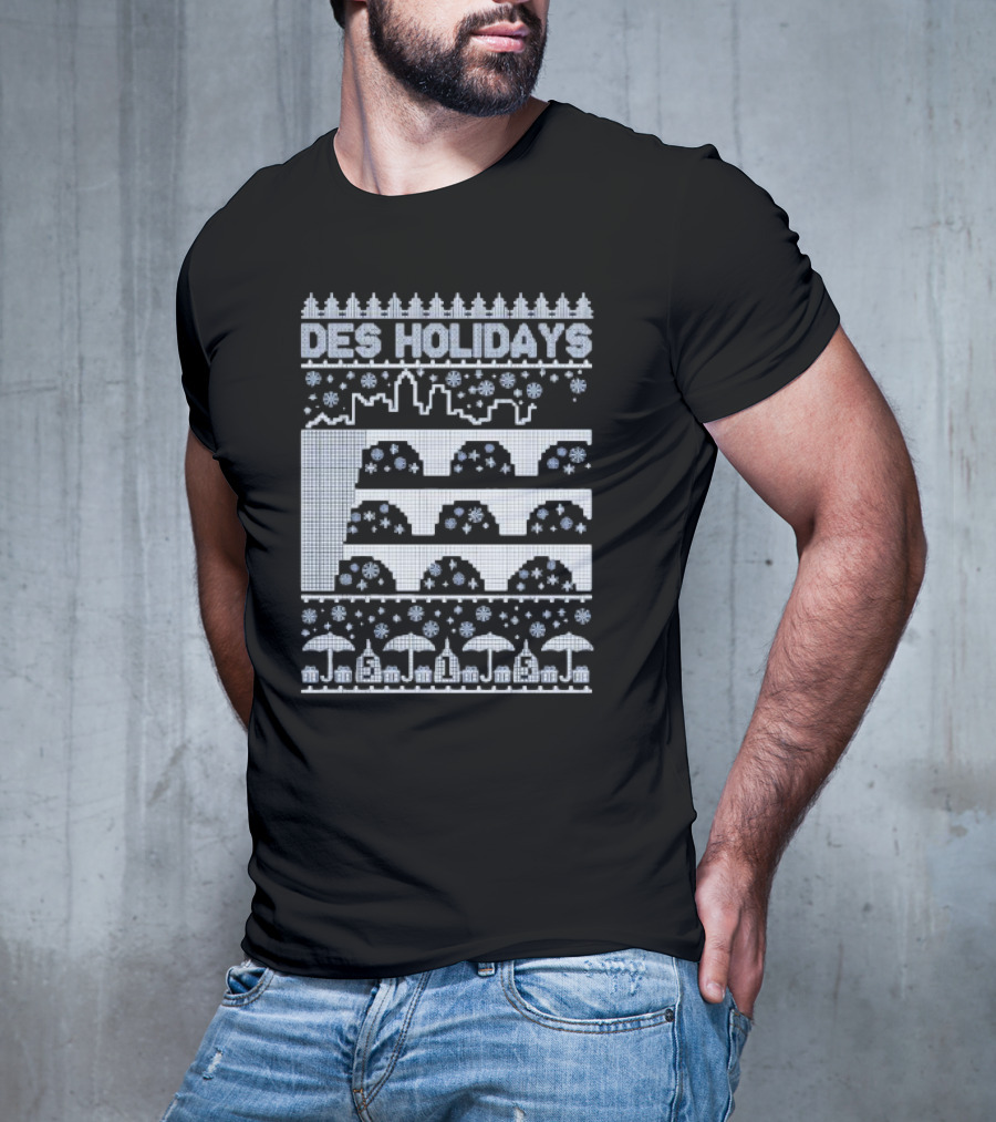 Des Holidays Ugly Christmas Sweater City Skyline Snowflakes Tree T-Shirt