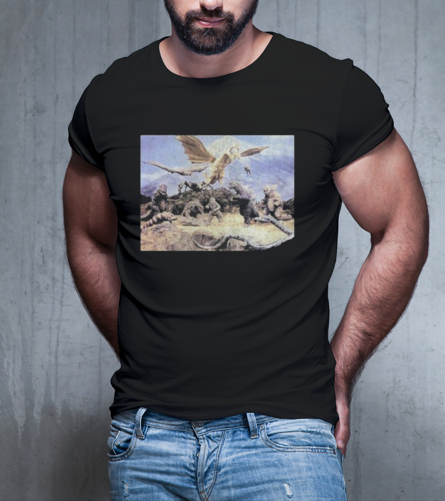 Destroy All Monsters Group Kaiju Battle Scene T-Shirt